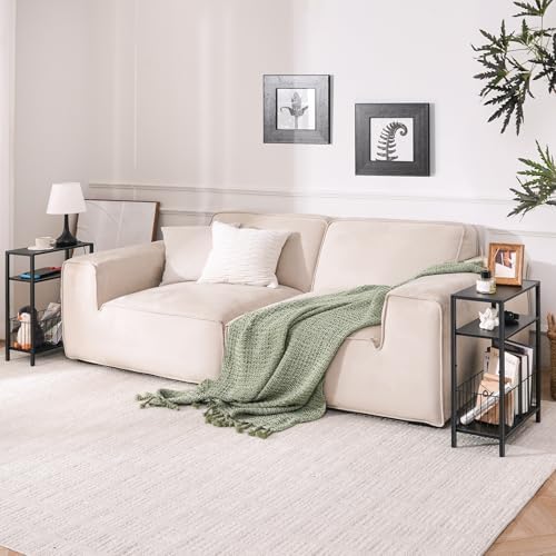 Narrow Side Table with Storage Basket Small End Table for Small Space,Black - Image 6
