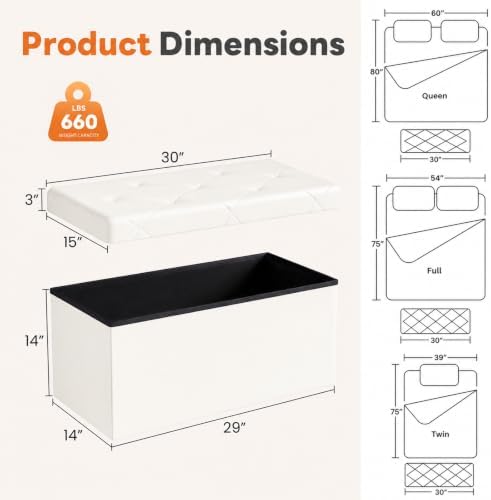 Sweetcrispy 30 Inch Storage Ottoman Bench, Spacious Ottoman with Storage - Image 3