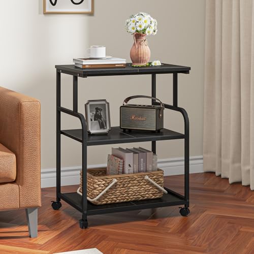 3-Tier Adjustable Large Printer Stand with Storage, Rolling Printer Cart with Lockable Wheels for Home, Office (Black) - Image 7