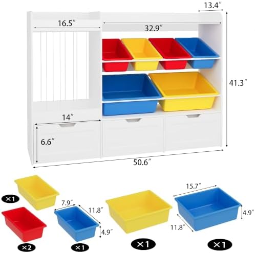 VontinT 50.6" W Toy Storage with Large Toy Bins & Rolling Drawers, Wooden - Image 2