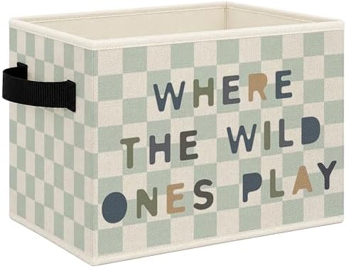 Boho Playroom Foldable Storage Bins Box with Handles, Retro Blue Checkered Collapsible Toys Books Clothes Organizer Basket for Kids Nursery Room Classroom Playroom Bedroom Bathroom by Mcehtle