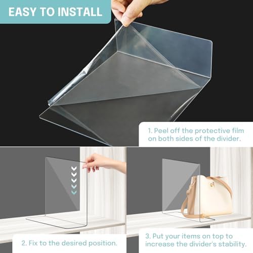 OKPOW Acrylic Shelf Dividers for Closet Organization: 12" Tall x 10" Deep Durable 8 Pack Clear Shelves Separators for Clothing Adjustable Purse Organizer - Image 4