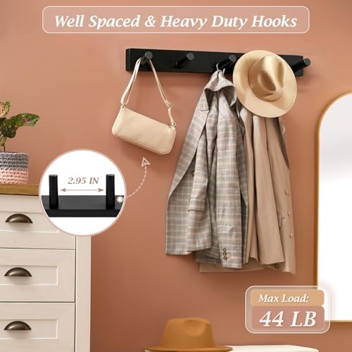 Coat Rack Wall Mount, Wooden Coat Hanger, Black, 2 Pcs - Image 4