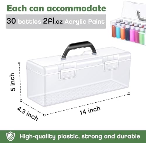 Threehoney 3 Pcs Acrylic Paint Storage Box with Handle, 90 Bottles, Black - Image 2