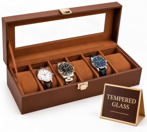 Watch Box Case for Men, Wooden Display Glass Lid by Unknown