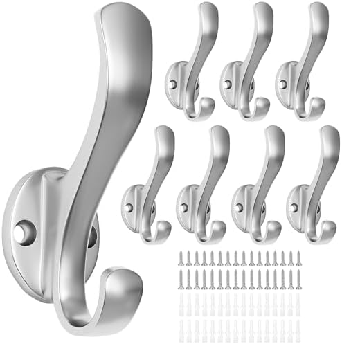 Coat Hooks Heavy Duty - Easy to Install Metal Towel Hooks Fashionable Wall Hooks for Hanging Hat, Towel, Key, Robe, Scarf, Bag, Cap (8 PCS Silver) by Ruiziiz