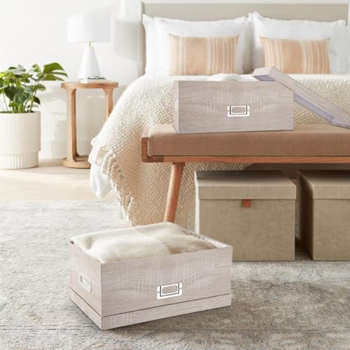 Briful Set of 2 Rustic Wood Grain Storage Boxes with Lids – Stackable Rectangular Organizer Bins, 14'' + 13'' Set Decorative Storage Containers for Bedroom, Living Room, Gifts - Image 4
