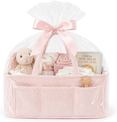 Diaper Caddy Organizer, Premium Baby Pink Corduroy Nursery Storage Basket with Removable Dividers & Handles, Portable Organizer for Diapers, Essentials, Baby Registry & Shower Gift - Image 2