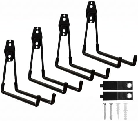 Garage Hooks, 4 Pack 7.7inch Large Square Wall Hooks for Hanging Heavy Duty Ladders, Bikes, Tools Ideal for Garage, Garden, Basement Utility Room Storage (Black) by CRXCRC
