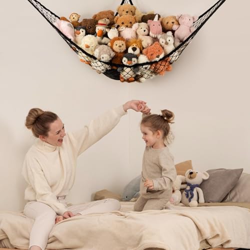 Stuffed Animal Storage Hammock Net Corner - Large Toy Hammock Net for Stuffed Animals Room Decor - Cute Stuff Animal Organizer Holder for Plush Plushie - Kids Baby Nursery Wall Bedroom Home Decor - Image 2