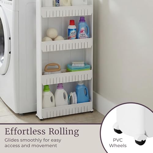 Lavish Home 4-Tier Storage Organizer Rack, 21.5”x5”x40” White Spice Rack - Image 6
