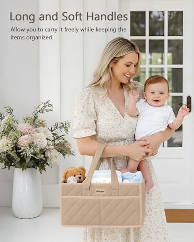 Diaper Caddy Organizer For Changing Table,Dutch Velvet Baby Diaper Caddy With 3 Removable Compartments &4 Side Pockets,Portable Diaper Basket For Car Organizer,Nursery Organizer For Essential Supplies - Image 4