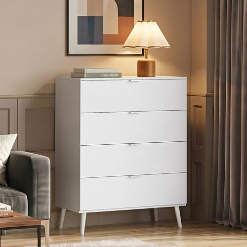 4-Drawer Moden TV Stand, White Tall TV Console - Image 2