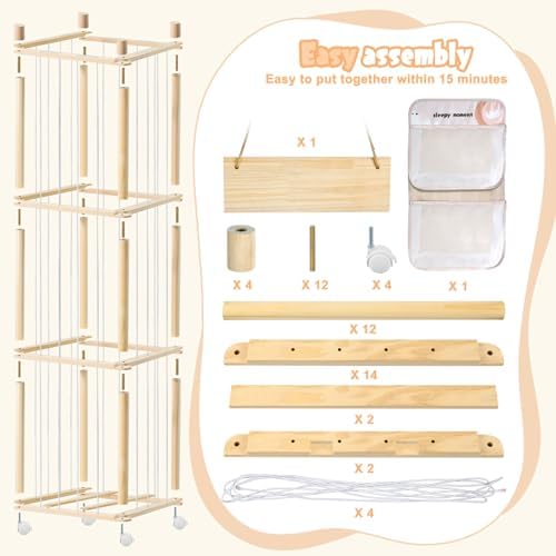 Large Stuffed Animal Storage, Wood Stuffed Animal Zoo with Brake Wheels and Hanging Storage Net, Space Save Toy Organizer, Large Capacity Stuffed Animal Holder, Perfect for Nursery Playroom Kidroom - Image 6