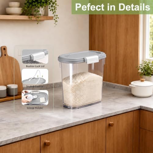Rice Storage Container 15-20 Lbs, Tall Flour Bin Container with Scoop, Cup - Image 7