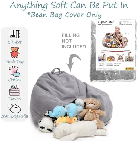 YuppieLife Stuffed Animal Storage Bean Bag Cover, 27" Canvas Toy Organizer - Image 3