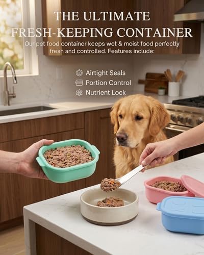 2ME Odor Sealed Silicone Pet Wet Food Containers（3-Pack, 22oz）- Airtight Storage Boxes for Homemade Dog Cat Food & Canned Food Portioning - Freezer Microwave Dishwasher Safe with Stainless Steel Scoop - Image 2
