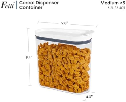 Felli Airtight Cereal Containers 3.3 Qt, Stackable BPA-Free Acrylic Cereal Dispenser with Flip-Top Lid, Medium Pantry Food Storage for Oats, Granola, Rice (Medium 3.3Qt - 3pk) - Image 4