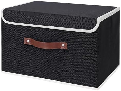 ANMINY Fabric Storage Box Bins with Lids, Black, 15"x10"x10" by ANMINY