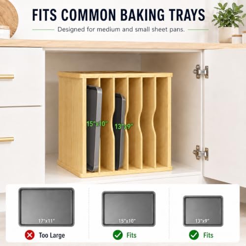 Cookie Sheet Organizer for Cabinet, 7 Tier Wooden Tray Divider - Image 4