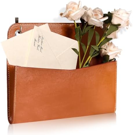 PU Leather Mail Holder Wall Mount 9.8x7.7 Inch Brown Letter Holder Vintage Hanging Mail Organizer 2 Ring Bill Organizer for Wall Decor Storage Letter Postcards Bill Flowers Office Home by Unknown