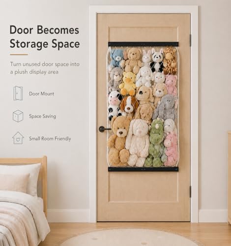 Stuffed Animal Storage Net, Elastic Stuffed Toy Holder,Door/Wall Mount Length Adjustable Hanging Soft Toy Organizer, Plushie Net for Nursery Play Room-Black Boards - Image 5