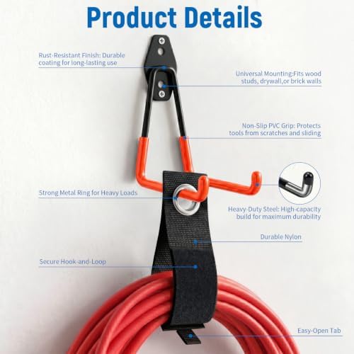 Garage Hooks Heavy Duty, 4 Pack Large 7.5 Inch Ladder Hooks Orange - Image 3