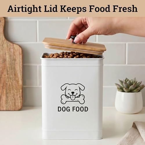 Metal Dog Food Container 5-7lb, 25 Cup w/ Airtight Bamboo Lid, Metal Handle - Image 4
