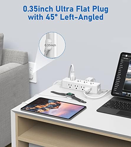30W Under Desk Power Strip with Switch 12 Outlet 4 USB 1200J 6FT White - Image 4
