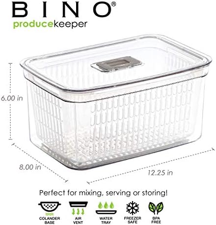 BINO | Produce Saver - 23.7 Cup/5.6L | Fridge Storage Containers for Fruits and Vegetables | Vegetable Storage with Adjustable Air Vent, Removable Basket | BPA-Free Fridge Organizers and Storage - Image 2