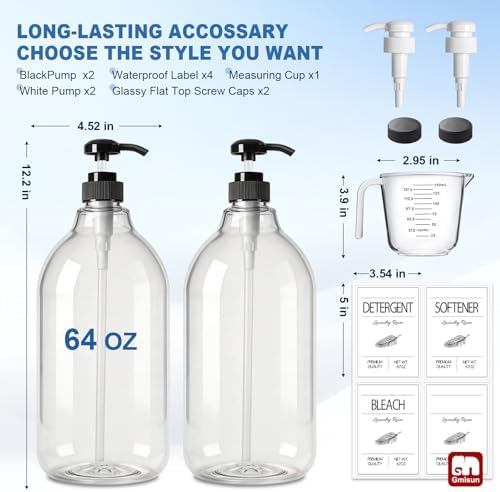 GMISUN Plastic Laundry Detergent Dispenser, 2 Pack Liquid Laundry Soap Dispenser, 64oz Storage Container for Farmhouse Laundry Room Decor, Liquid Bottle Organizer for Detergent/Softener/Bleach - Image 3
