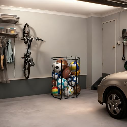 Garage Ball Storage Holder,Elastic Cord Design Can Floor-Standing & Wall-Mounted Use,Used for Basketball,Footbal,Volleyball,Rugby,Home or Outdoors Sports Equipment Storage Ball Rack。(Black) - Image 7
