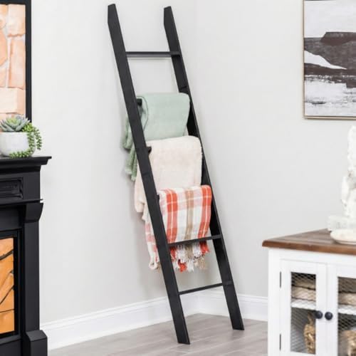 Blanket Ladder for the Living Room and Bedroom, Quilt Rack, 6-Tier, Black by RELODECOR