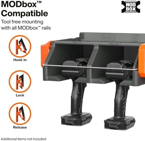 Klein Tools 54867MB MODbox Power Tool Dock, Modular Wall Mount for Cordless Drills and Impact Drivers, Secure Steel Locking Rod, Tool-Free Installation for Garage, Trailer, and Jobsite Organization - Image 3