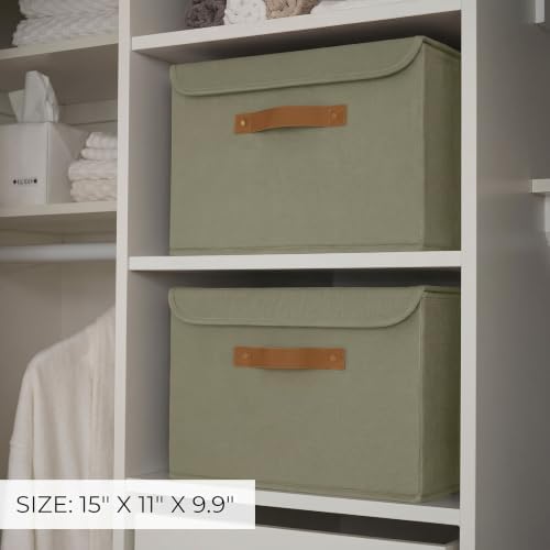 Decorative Linen Storage Boxes with Lids - Spacious Set of 2 Organizer Bins - Image 2