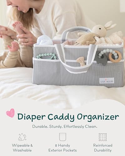 Lily Miles Baby Diaper Caddy Organizer, Girl Nursery Storage Basket with 8 Pockets, Baby Organizer and Storage, Easy-to-Clean Fabric, Large, Pink Blush - Image 2