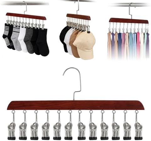 1Pack Space Saving Hanging Clothes Organizer, Wooden Pants Hanger 12-Clip by Unknown