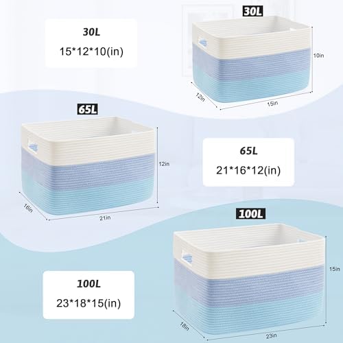 Artfeel Blanket Basket,Rectangle Woven Baskets for Storage,100L Laundry Basket for Decorative Nursery Blanket,Toys,Dirty Clothes and Magazine in Shelves,Baby Room,and Living Room - Image 5