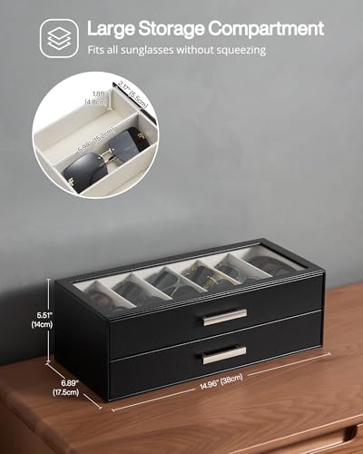 ProCase Sunglasses Organizer Box with Clear Glass Lid, PU Leather Eyeglass Storage Display Case for Men and Women - Image 2