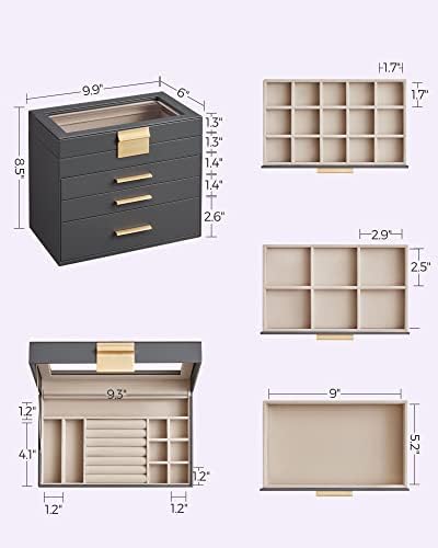 SONGMICS Jewelry Box Organizer, 4-Layer Storage with 3 Drawers, Glass Lid - Image 6