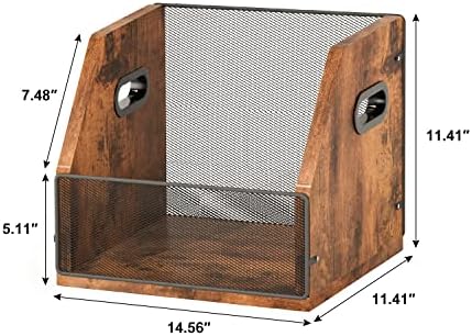Homeiju Vinyl Record Storage, Record Box Case Crate, Vinyl Record Album Holder, Metal & Wooden LP Record Crate, Holds up to 60 Records - Image 5