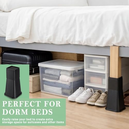 Novabright 12 Inch 4 Pack College Dorm Bed Risers,Black - Image 6