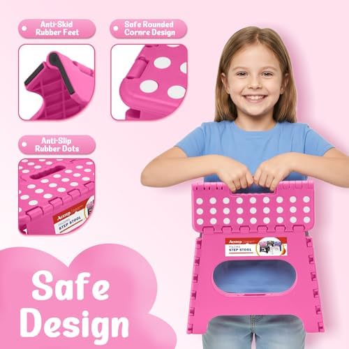 ACSTEP 11" Folding Step Stool for Kids and Adults, Holds 300 lb, Rose red - Image 3