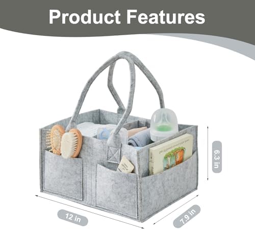 Upgraded Baby Diaper Caddy Organizer, Portable Nursery Storage Bin with Handle, Side Pockets Car Organizer for Diapers and Baby Wipes Essentials, Registry Gift Baskets (Small-Grey) - Image 4