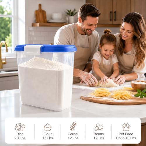 Large Rice Storage Container 15-20 Lbs, Tall Flour Container Dry Food Bin - Image 4