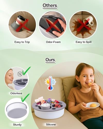 Round Couch Cup Holder Tray, Portable Couch Caddy, Black-Gray - Image 5