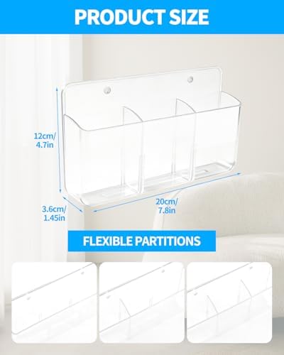 1 PCS Adhesive Remote Control Holder Wall Mount, 3 Slot Adjustable Remote Holder for TV Controller with Hollow Bottom for Charging, Wall Pen Holder for Home Office School (Clear, 1) - Image 2