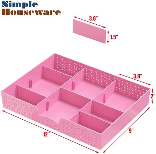 Simple Houseware Drawer Organizer Tray, 9 Adjustable Compartments, Pink - Image 7