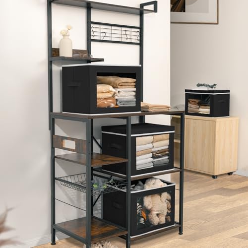 Homsorout Storage Bins with Lids, 3 Pack Large Storage Cubes with Window, Closet Bins with Lids & Handles, Fabric Box for Organizing Clothes, Towels, Books, Black - Image 6