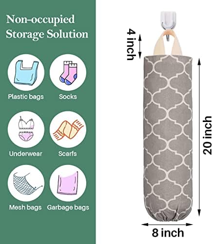 Plastic Bag Holder, Washable Grocery Bag Holder for Plastic Bags, Strong Plastic Bag Storage Dispenser with Hanging Loop, Wall Mount Trash Bag Dispenser for Home Kitchen Cabinet (Beige) - Image 3